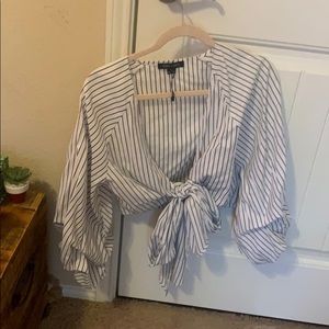 Front Tie pinstriped blouse